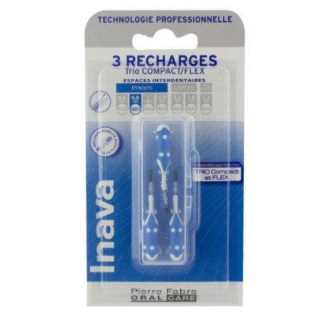 INAVA TRIO COMPAC RECHARGES BROSSETTES INTERDENTAIRES 0.8MM BLEU X3