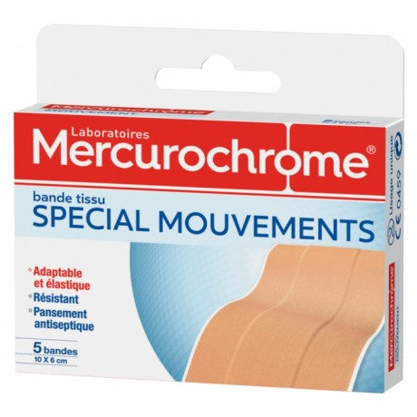 MERCUROCHROME BANDE DE TISSU SPECIAL MOUVEMENTS 10X6 CM 5 BANDES