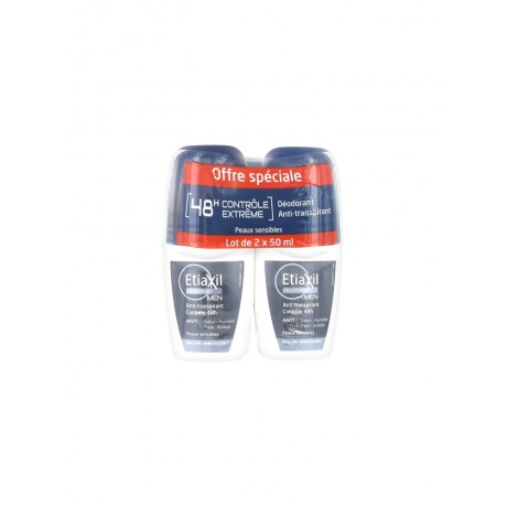 Etiaxil Déodorant Men Anti-Transpirant Contrôle 48H Roll-On Lot de 2 x 50 ml