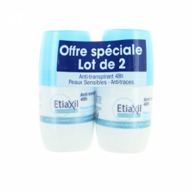 ETIAXIL DEODORANT ANTITRANSPIRANT 48H AISSELLES PEAUX SENSIBLES 2X50ML