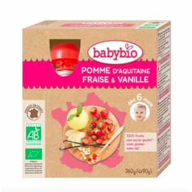 BABYBIO GOURDES FRUITS BIO 4X90G DES 6 MOIS - POMME FRAISE VANILLE