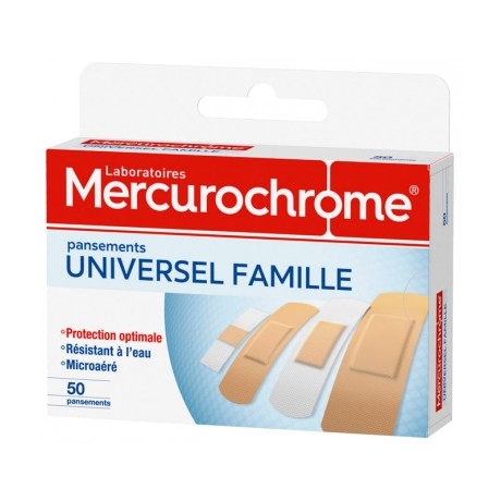 MERCUROCHROME UNIVERSEL FAMILLE 50 PANSEMENTS