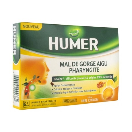 HUMER MAL DE GORGE AIGU PHARYNGITE SANS SUCRE 20 PASTILLES