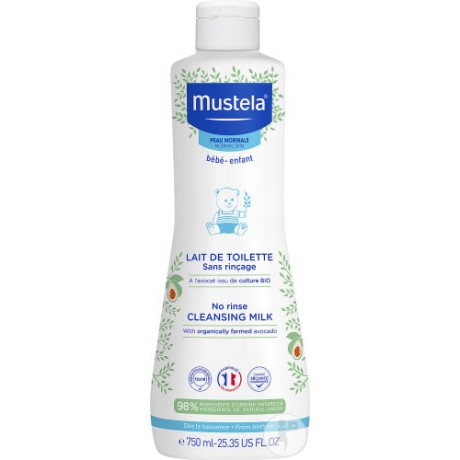 MUSTELA Lait De Toilette Sans Rinçage À L'Avocat Bio Visage Et Siège Peau Normale 750ml