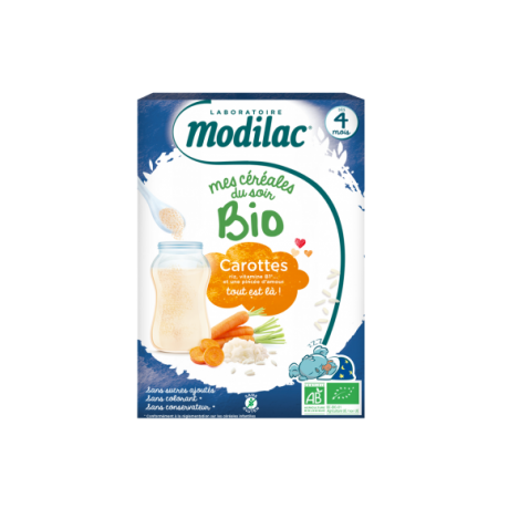 MODILAC MES CÉRÉALES DU SOIR CAROTTE BIO 250G DÈS 4 MOIS