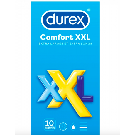 DUREX COMFORT XXL EXTRA LARGES EXTRA LONGS X10 PRESERVATIFS