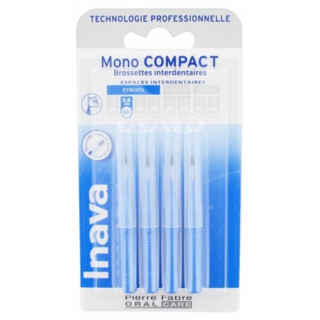 INAVA MONO COMPACT 4 BROSSETTES INTERDENTAIRES - TAILLE : ISO1 0,8 MM BLEU