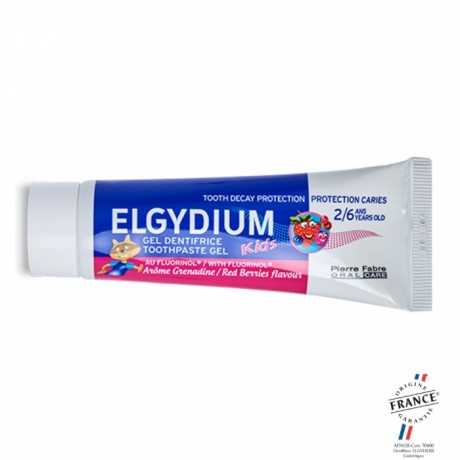 ELGYDIUM DENTIFRICE PROTECTION CARIES AU FLUORINOL GOUT GRENADINE 2-6ANS KIDS 50 ML