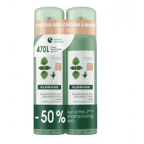 KLORANE - Shampooing Sec Teinté à l’Ortie, 2 flacons de 150ml