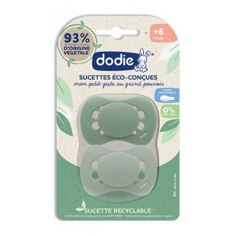 DODIE Sucettes Eco-conçues +6 mois lot 2 vert