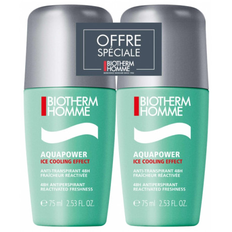 Biotherm Homme Aquapower Ice Cooling Effect Anti-Transpirant 48H Roll-On Lot de 2 x 75 ml