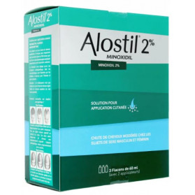 ALOSTIL 2 pour cent solution pour application cutanée Minoxidil 60ml x3