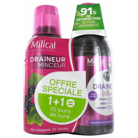 Milical Draineur Ultra Lot de 2 x 500 ml - Saveur : Cassis