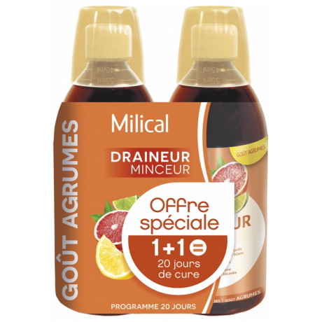 Milical Draineur Ultra Lot de 2 x 500 ml - Saveur : Agrumes