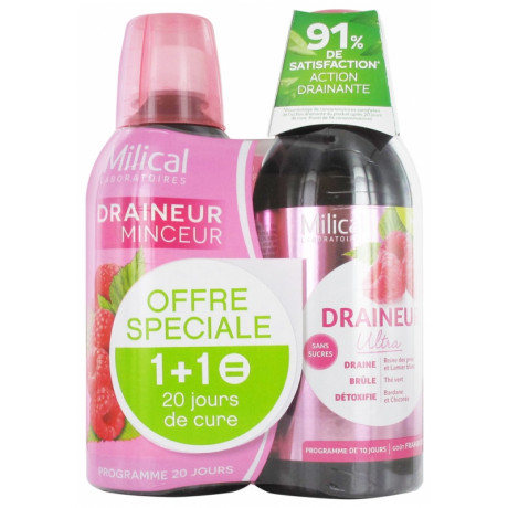 Milical Draineur Ultra Lot de 2 x 500 ml - Saveur : Framboise