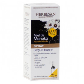 Herbesan Miel de Manuka IAA10+ Spray Gorge et Bouche Bio 25ml