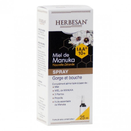 Herbesan Miel de Manuka IAA10+ Spray Gorge et Bouche Bio 25ml