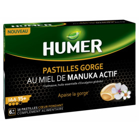 Humer Pastilles Gorge au Miel de Manuka Actif IAA 15+ 16 Pastilles